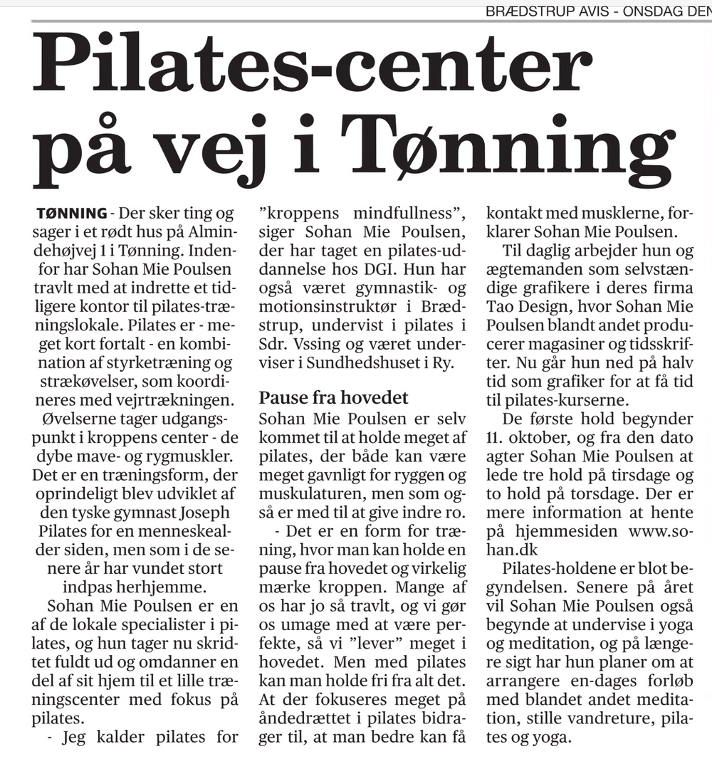 Pilates med Sohan Mie Poulsen - Tønning, Brædstrup, Østbirk